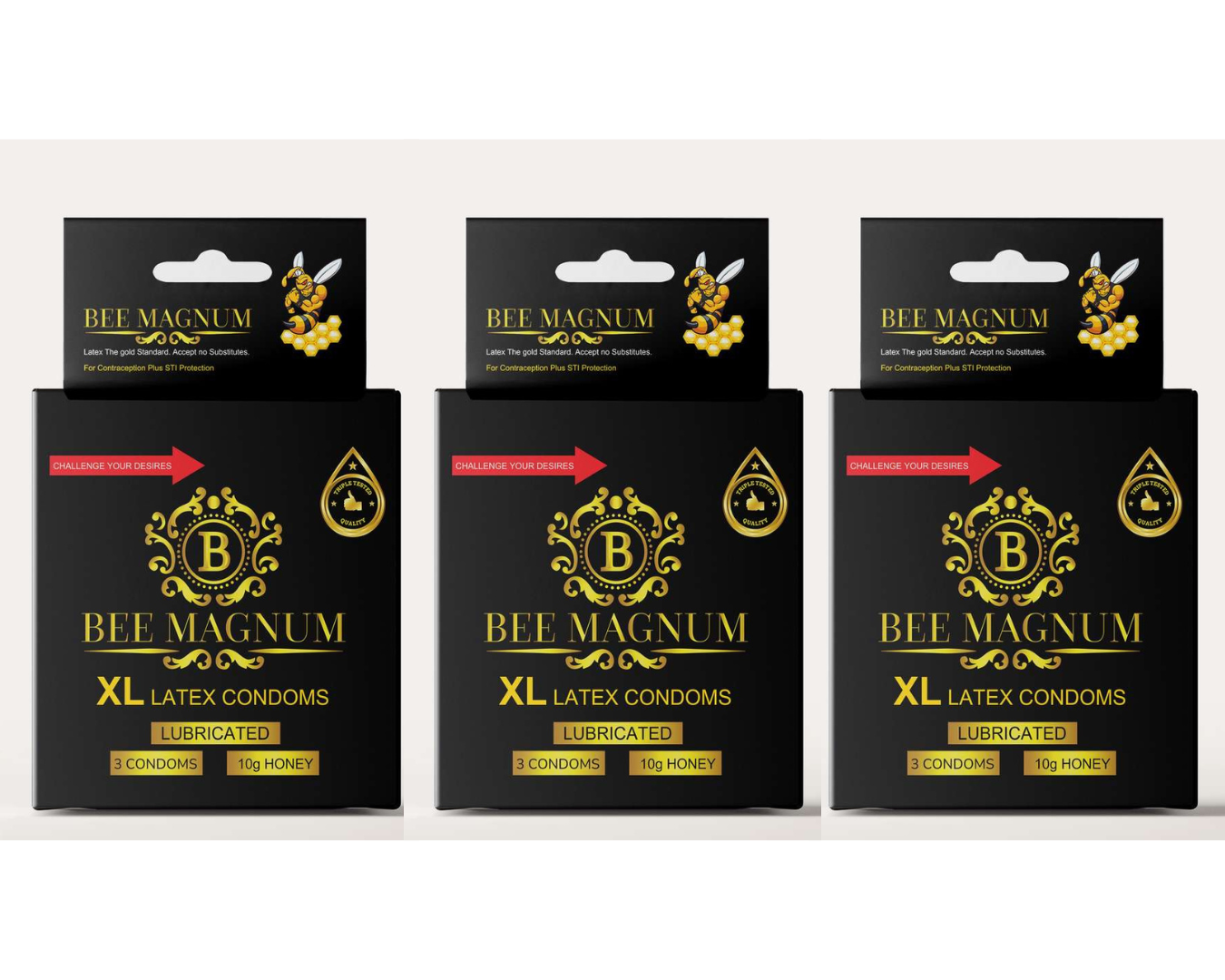 BEE MAGNUM - Honey 10g, 3 Free Latex Condoms Included Size XL